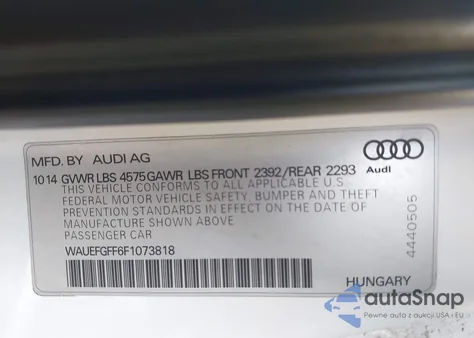 2015 Audi A3 2.0T Premium z USA, uszkodzony, nr VIN WAUEFGFF6F1073818